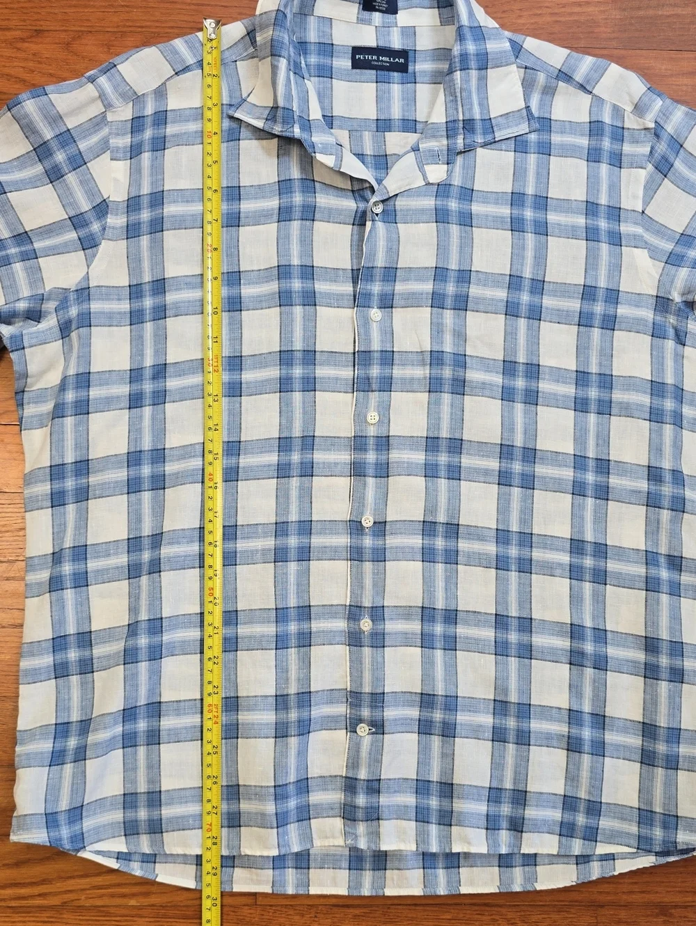 Peter Millar 100% Linen Blue Plaid Button Down Shirt Long Sleeve Sz. XL - Picture 14 of 15